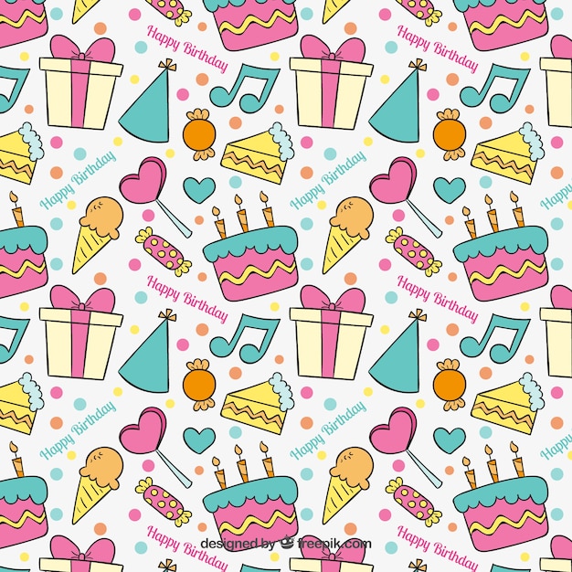 Hand drawn colorful birthday pattern Vector Premium Download