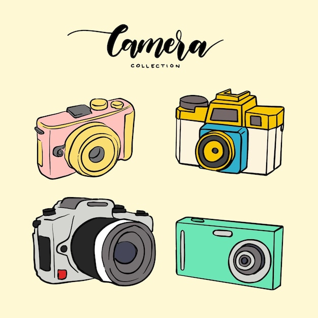 Free Vector Hand drawn colorful camera collection