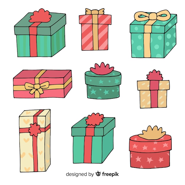 Download Free Vector | Hand drawn colorful christmas gift boxes ...