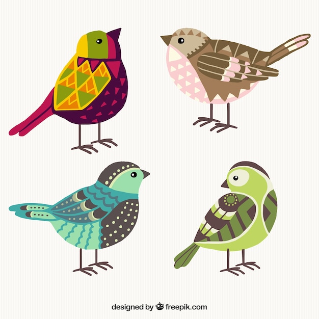 Hand drawn colorful geometric birds