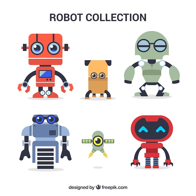 Hand drawn colorful robots collection Free Vector