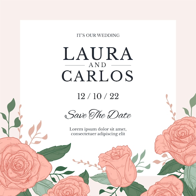 Hand drawn colorful template wedding invitation Free Vector