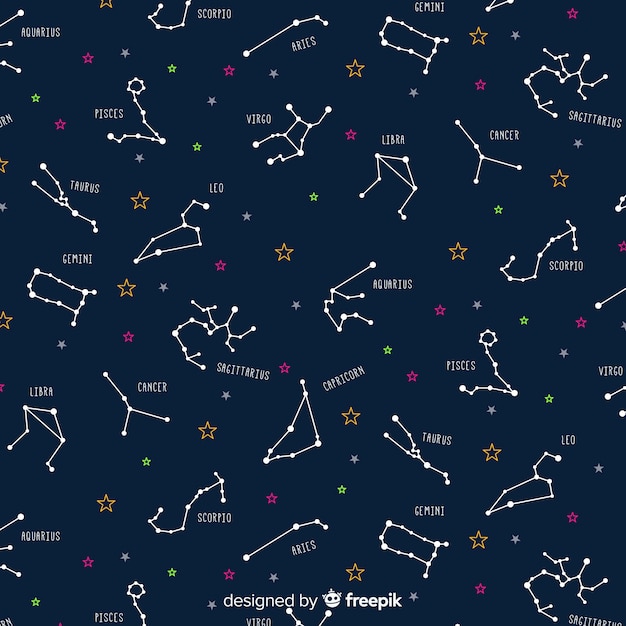 Hand drawn colorful zodiac pattern | Free Vector