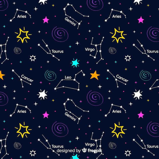 Hand drawn colorful zodiac pattern | Free Vector