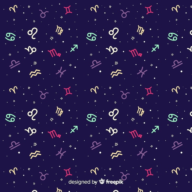 Hand drawn colorful zodiac pattern Free Vector