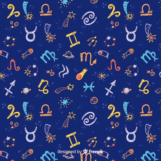 Premium Vector | Hand drawn colorful zodiac pattern