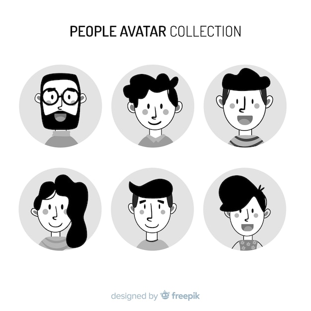 Download Hand drawn colorless people avatar pack | Free Vector