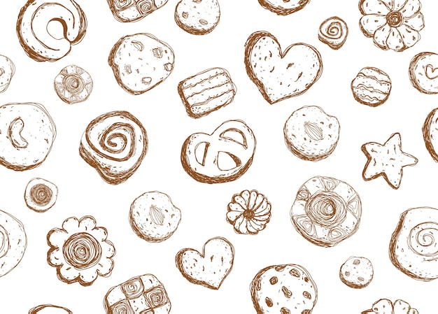 Premium Vector | Hand drawn cookies pattern seamless on white background