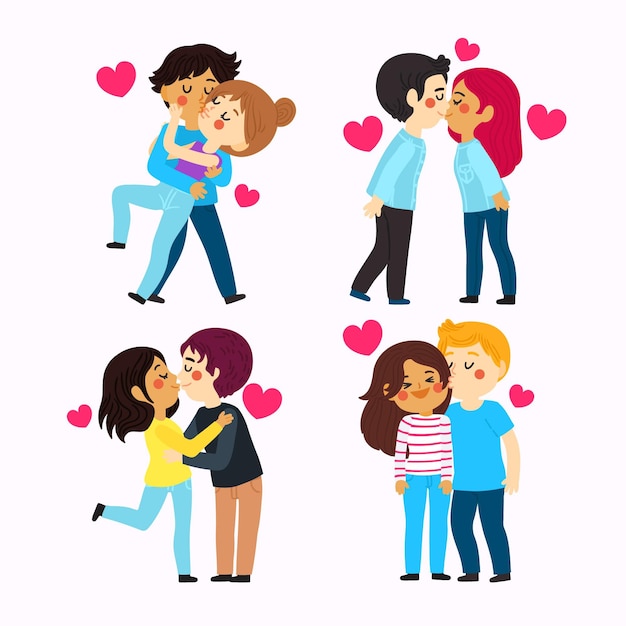 Free Vector | Hand Drawn Couples Kissing Collection