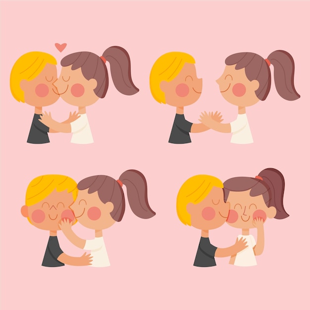 イラストにキスする手描きのカップル 無料のベクター