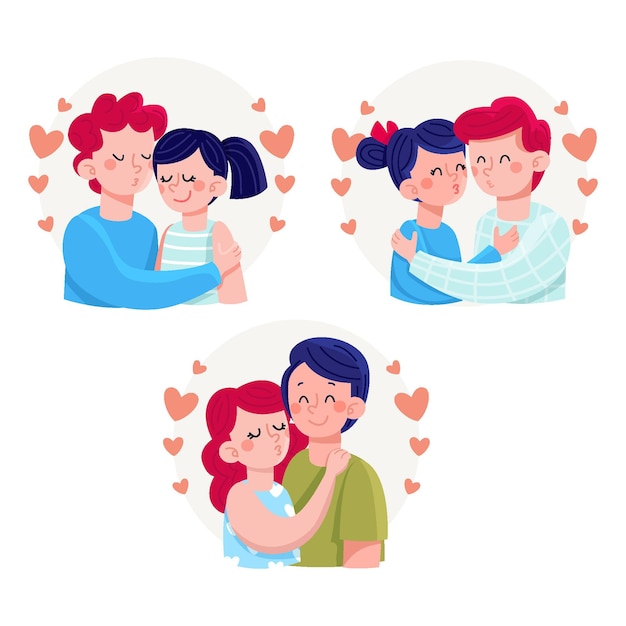 イラストにキスする手描きのカップル 無料のベクター