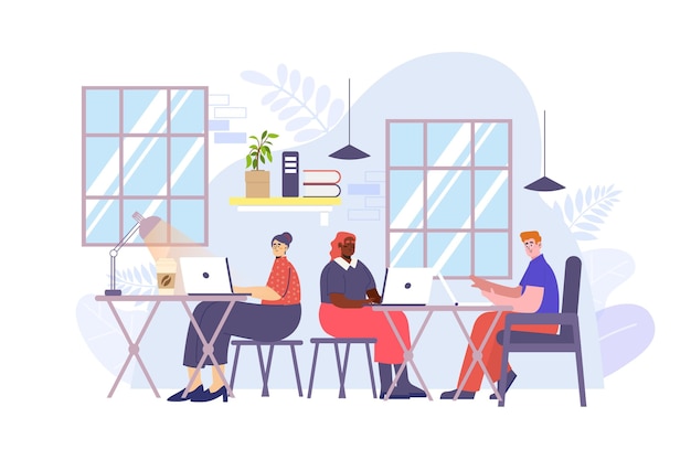 Premium Vector | Hand drawn coworking space illustrated