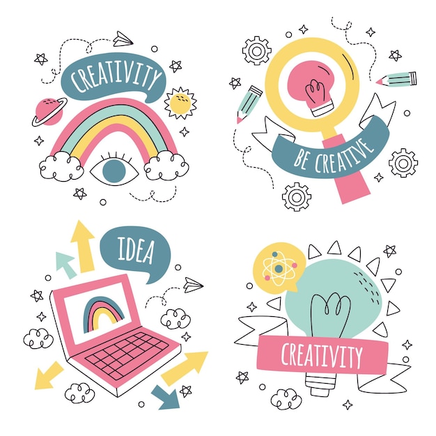 Premium Vector | Hand drawn creativity stickers collection