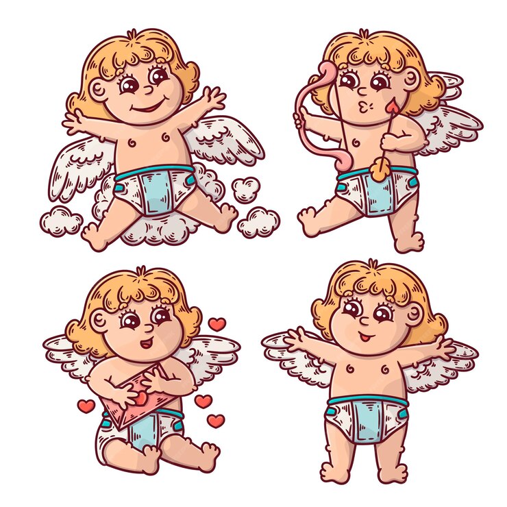 Free Vector Hand Drawn Cupid Character Collection 2605