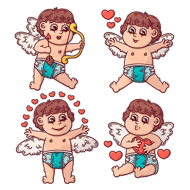 Free Vector Hand Drawn Cupid Character Collection 2698