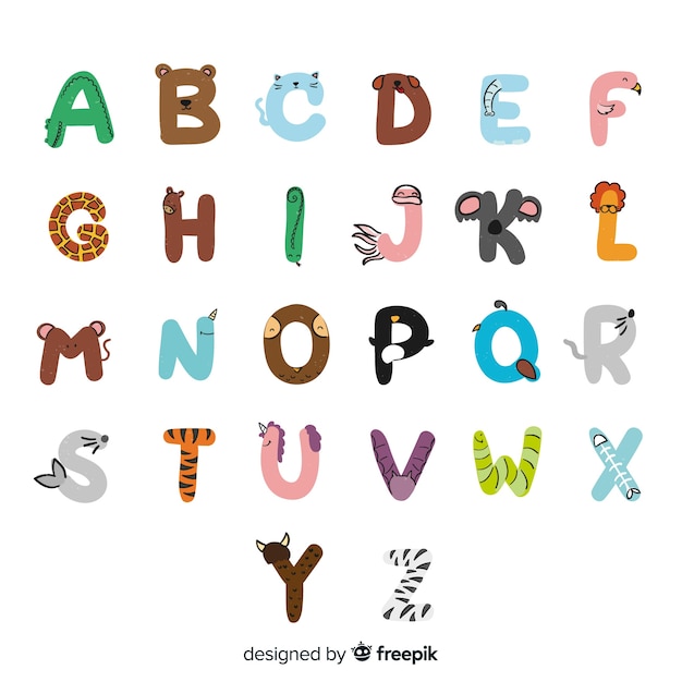 Hand drawn cute animals alphabet | Free Vector