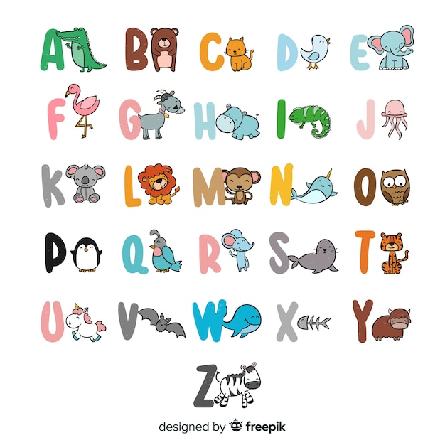 Free Vector | Hand drawn cute animals alphabet