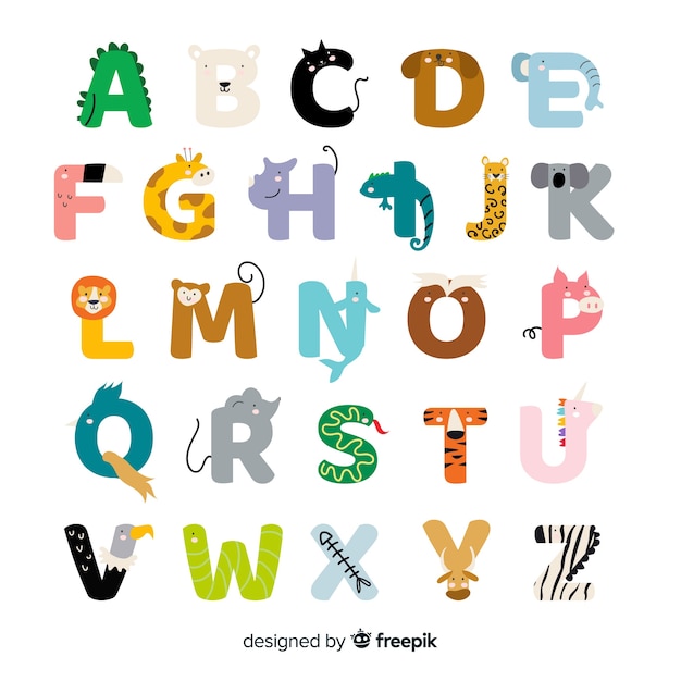 Hand drawn cute animals alphabet | Free Vector