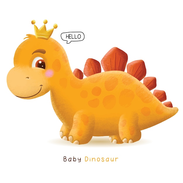 手描きかわいい赤ちゃん恐竜イラスト プレミアムベクター