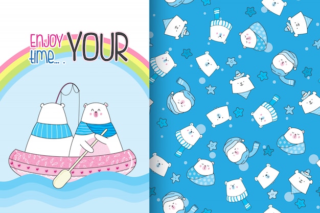 Hand drawn cute bear with pattern vector set-vector Premium Vector