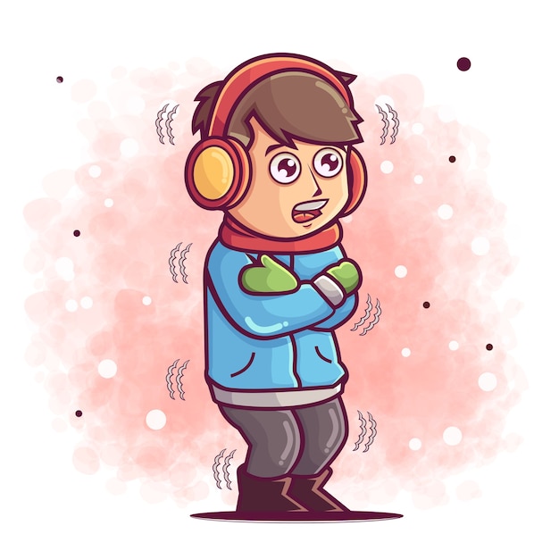 Premium Vector Hand Drawn Of Cute Boy Cartoon Is Cold Illustration