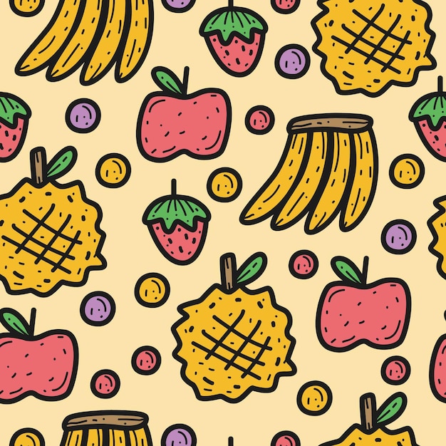 Premium Vector | Hand drawn cute cartoon fruit seamless pattern