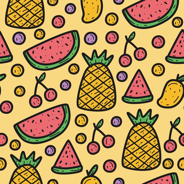 Premium Vector Hand Drawn Cute Cartoon Fruit Seamless Pattern Premium Vector Hand Drawn Cute Cartoon Fruit Seamless Pattern