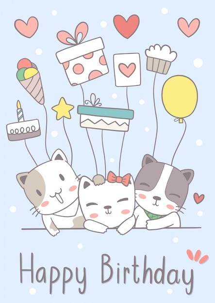 Download Premium Vector | Hand drawn cute cats happy birthday ...