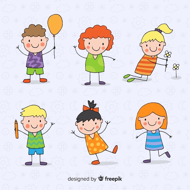 Free Vector | Hand drawn cute children character collection