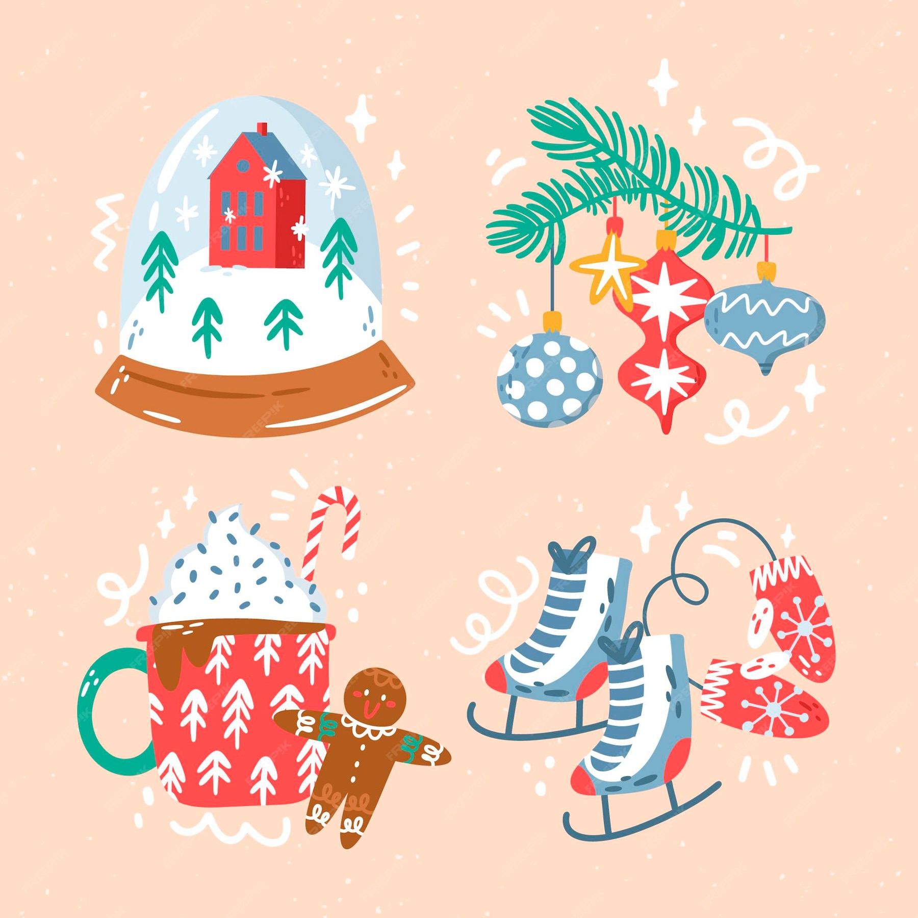 Free Vector Hand drawn cute christmas collection
