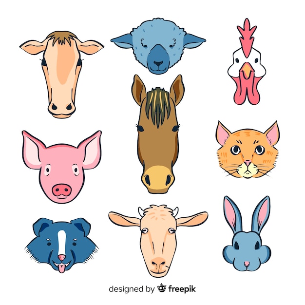 Hand drawn cute farm animal collection | Free Vector