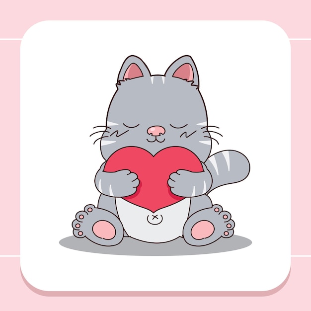 Premium Vector | Hand drawn cute fat cat hug a big heart.