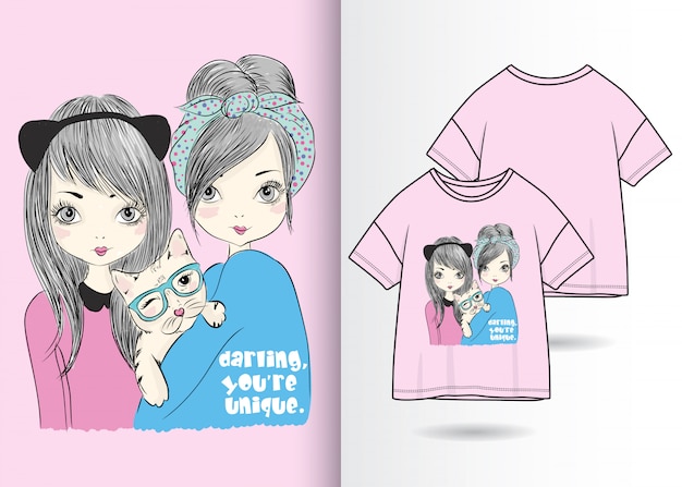 Download Free Hand Drawn Cute Girl Illustration With T Shirt Design Premium Vector Use our free logo maker to create a logo and build your brand. Put your logo on business cards, promotional products, or your website for brand visibility.
