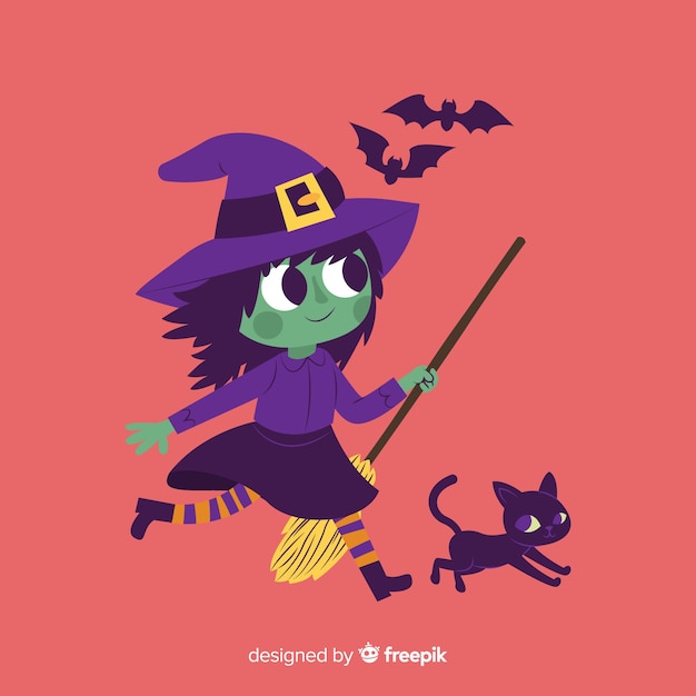 Free Vector Hand drawn cute halloween witch