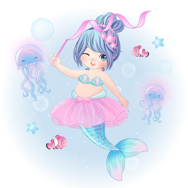 Hand drawn cute mermaid ballerina Premium Vector