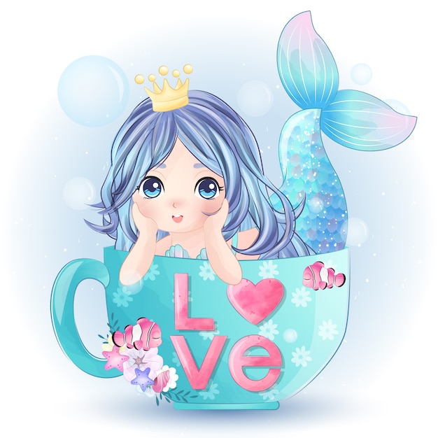 Download Premium Vector | Hand drawn cute mermaid inside the cup