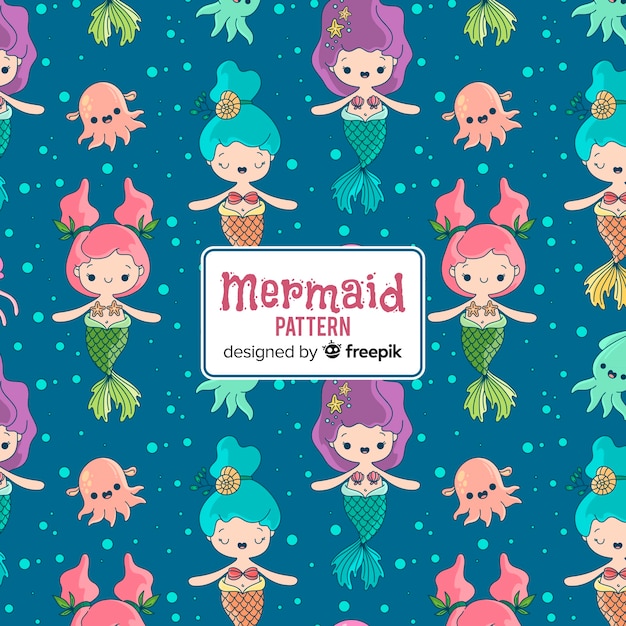 Download Hand drawn cute mermaid pattern Vector | Free Download