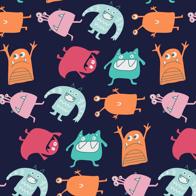 Premium Vector Hand drawn cute monster pattern vector