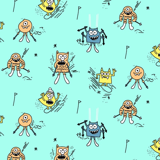 Premium Vector Hand drawn cute monster pattern