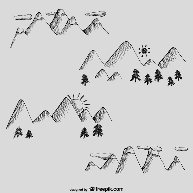 Hand drawn cute mountains