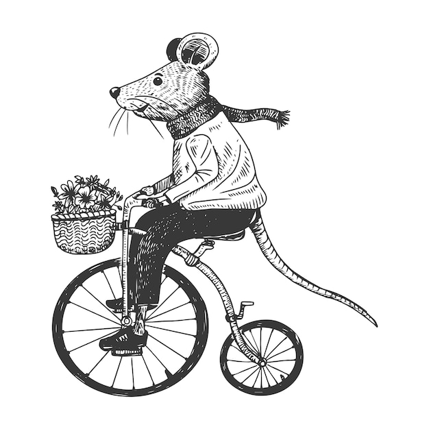 Premium Vector | Hand drawn cute mouse riding bicycle