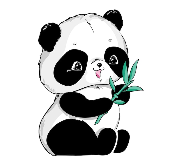 Premium Vector | Hand drawn cute panda with bamboo illustration