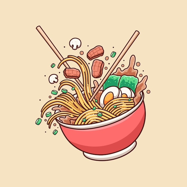 Premium Vector Hand Drawn Cute Ramen Noodle Illustration Design Vector