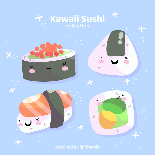 Premium Vector Hand Drawn Kawaii Sushi Collection