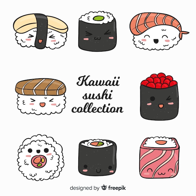 Hand drawn cute sushi collection | Free Vector