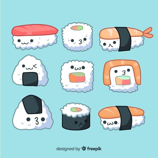Free Vector | Hand drawn cute sushi collection