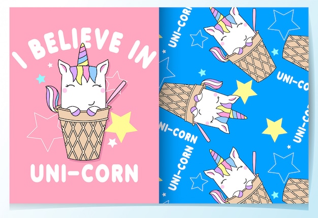 Hand drawn cute unicorn pattern set Premium Vector