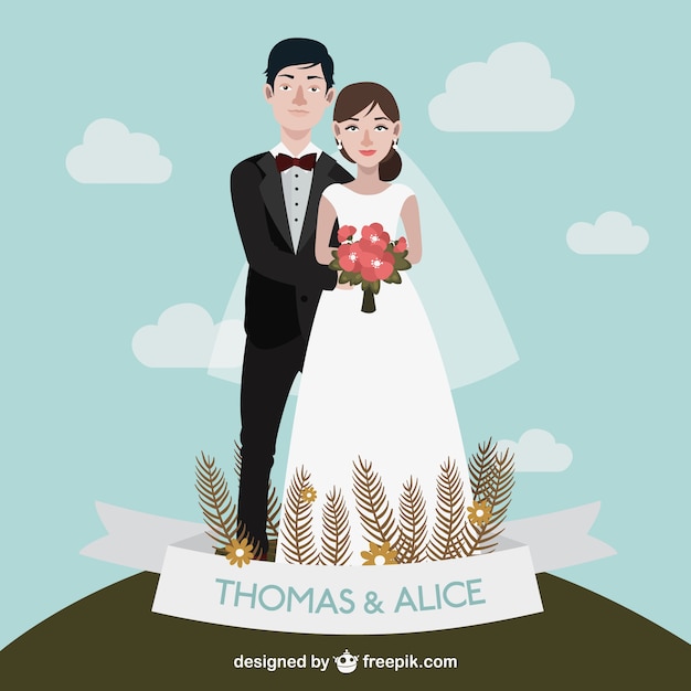 Download Hand drawn cute wedding couple | Free Vector