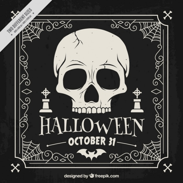 Download Hand drawn dark background of halloween skull | Free Vector