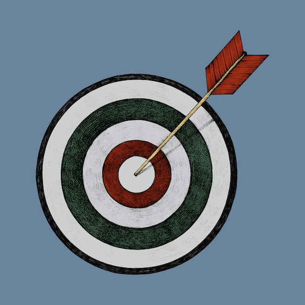 プレミアムベクター 手描きのダーツボードと矢のイラスト